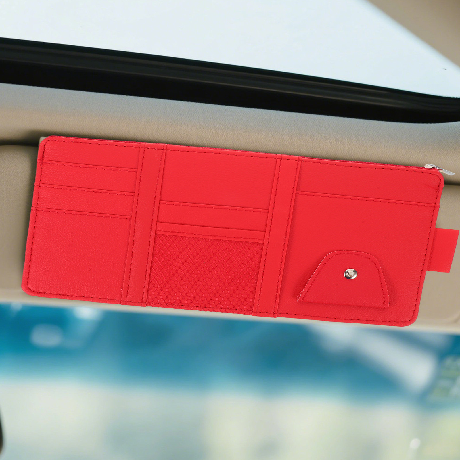 Interior Design Id - Auto-Sonnenblenden-Organizer mit Reißverschluss, Multi-Taschen-Design für Sonnenbrillen,