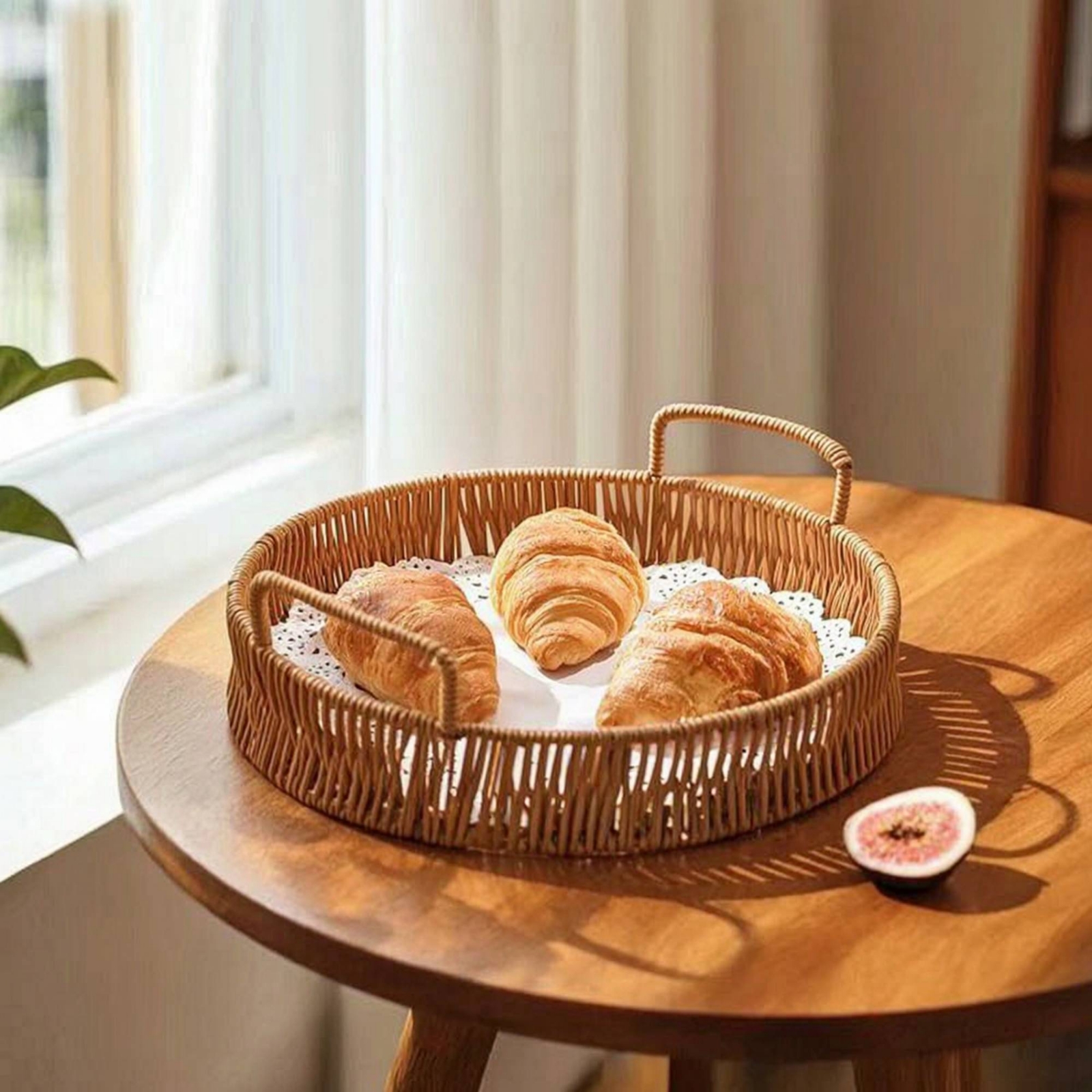 Rattan Tray Handle - Geflochtenes Serviertablett mit Griffen, dekoratives Rattanimitat-Tablett