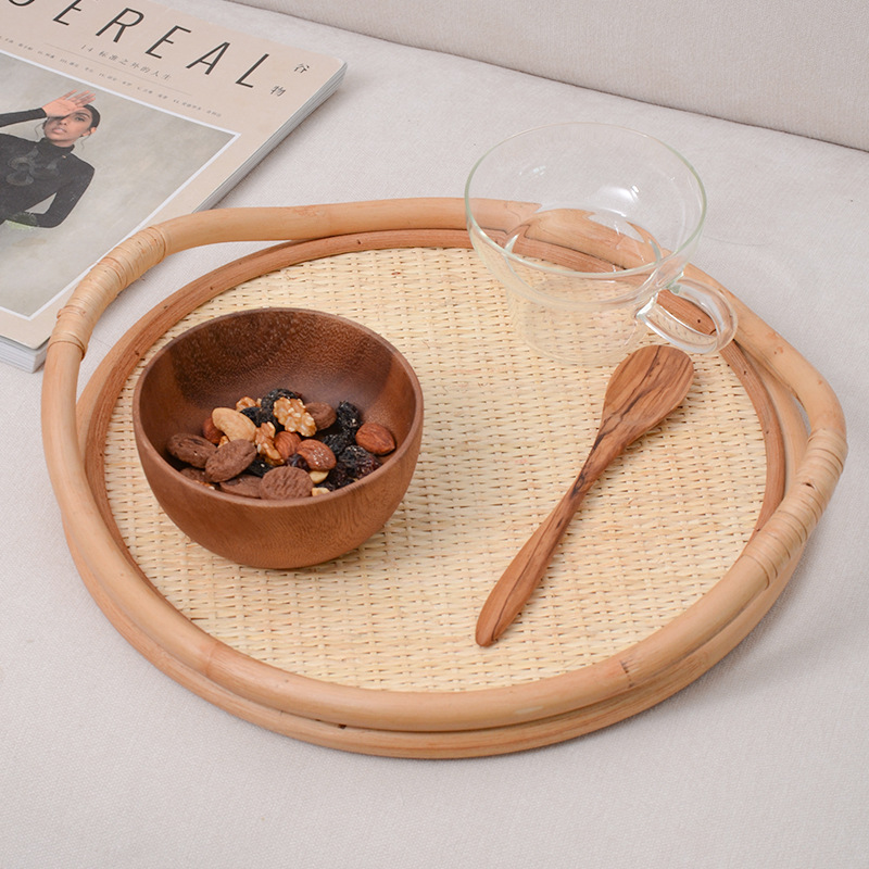 Rattan Tray Handle - Natürliches Rattan-Geflechttablett, Aufbewahrung mit Griff, Dekoration,