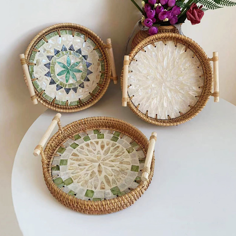 Rattan Tray Handle - Vintage handgemachte Rattan gewebte Tablett Boho-Stil