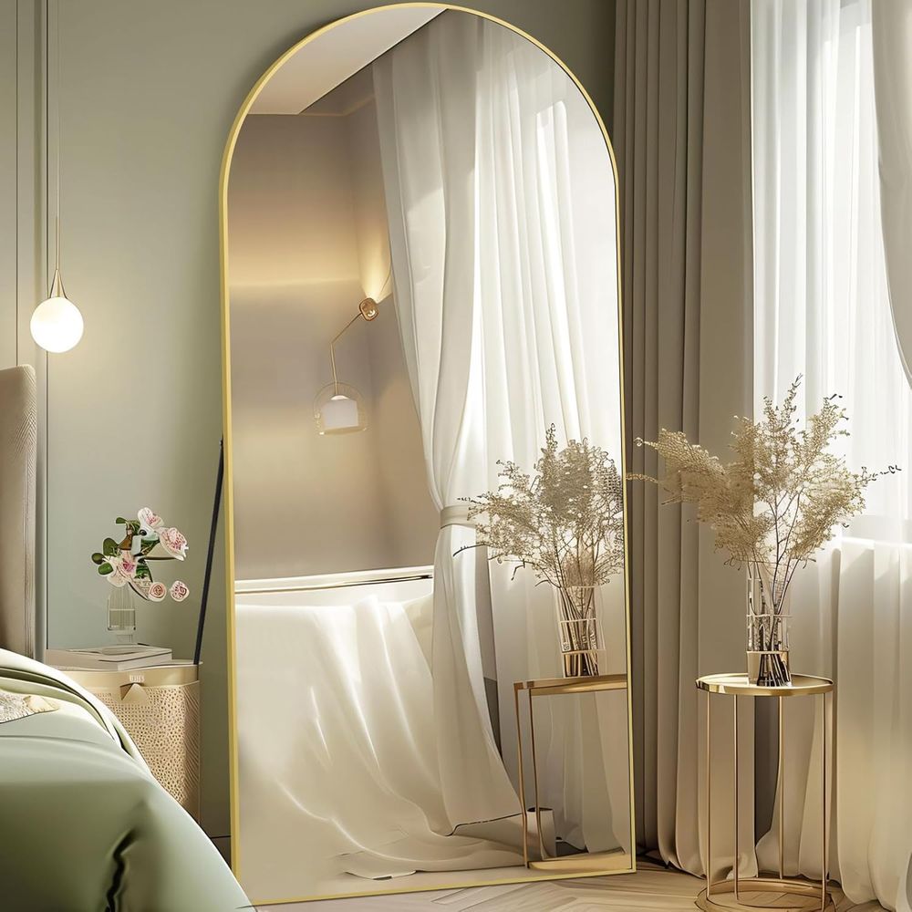 Arch Mirror Leaning - Gewölbter Ganzkörperspiegel, 76x34 Übergroßer Bodenspiegel, Gold