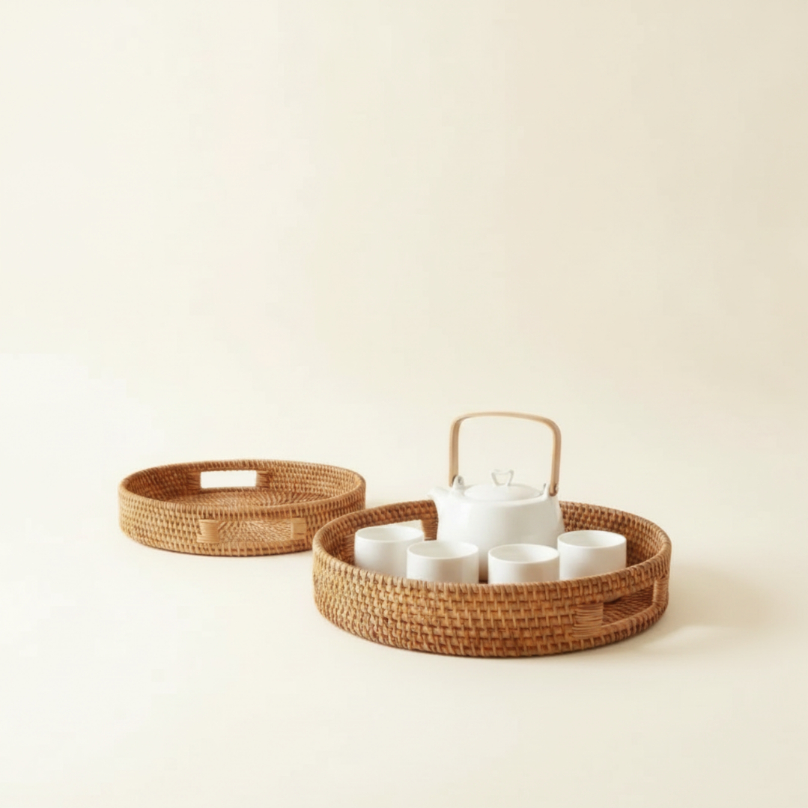 Rattan Tray Handle - 2-teiliges Rattan-Tablett mit Griffen, leicht zu