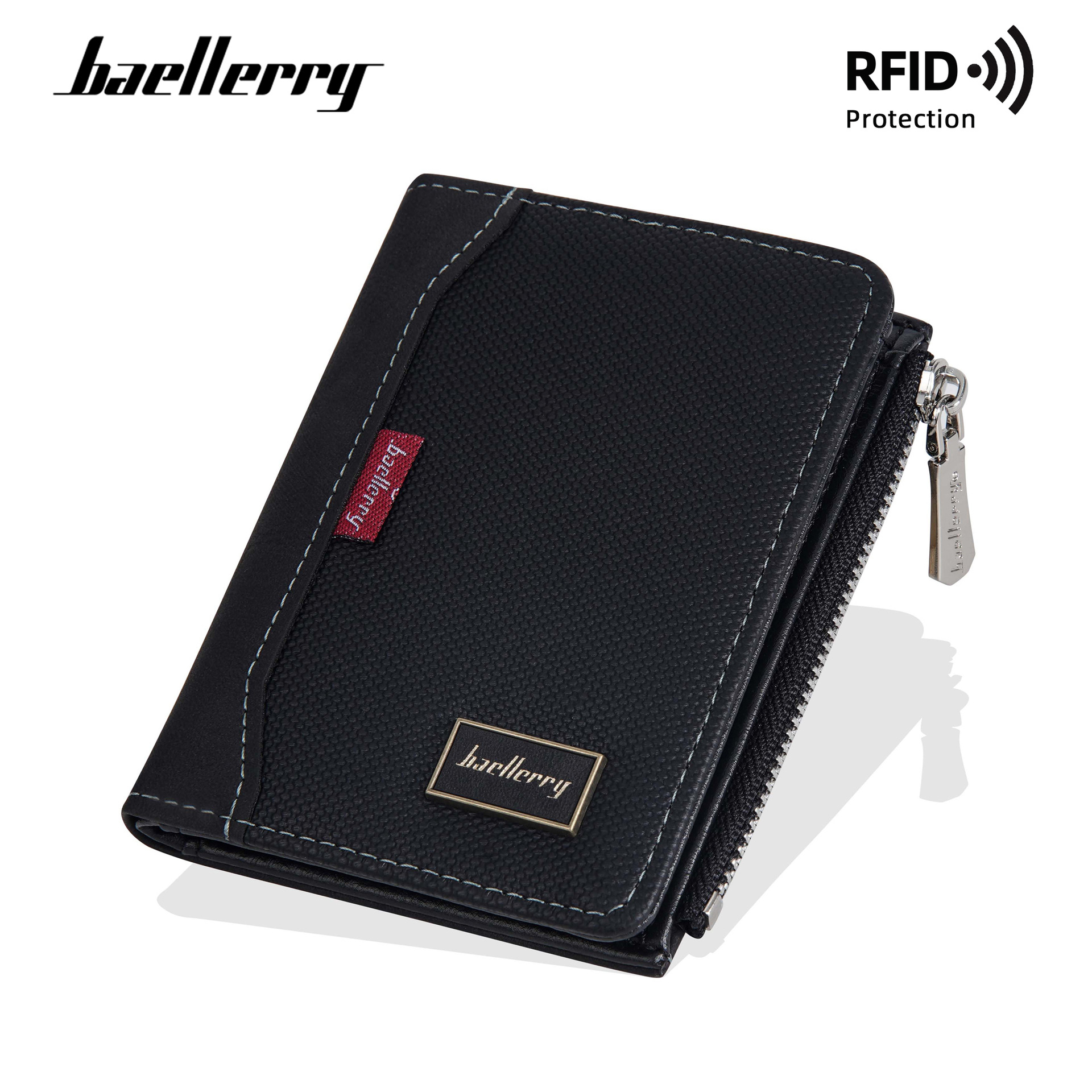 Interior Design Id - Baellerry RFID-blockierende, schlichte Herren-Geldbörse mit Reißverschluss,