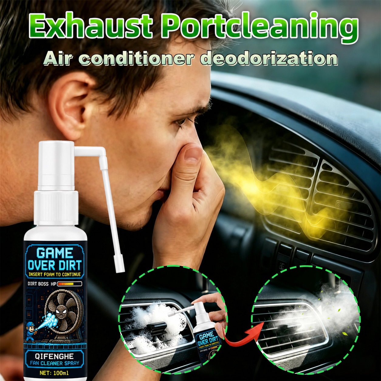 Interior Design Mockup - Schaumreinigungsspray für Autoklimaanlagen, Geruchsneutralisierer für Luftauslässe,