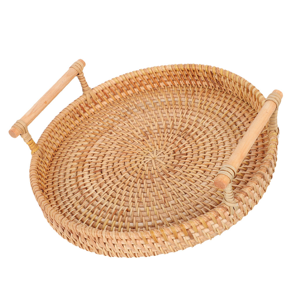 Rattan Tray Handle - 32 cm Runde Handgefertigte Rattan-Servierplatte Geflochtener