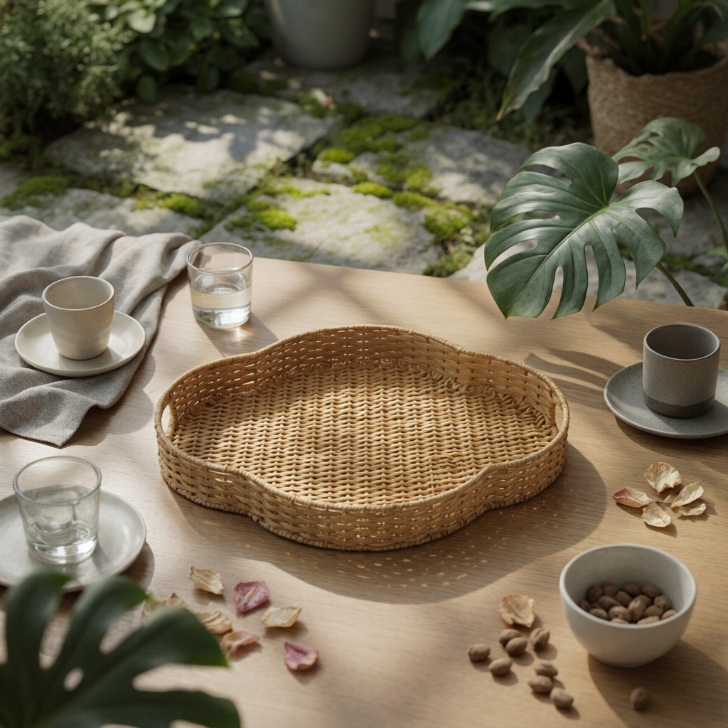 Rattan Tray Handle - Weidenkorb mit Griffen, handgewebtes Rattan-Serviertablett mit