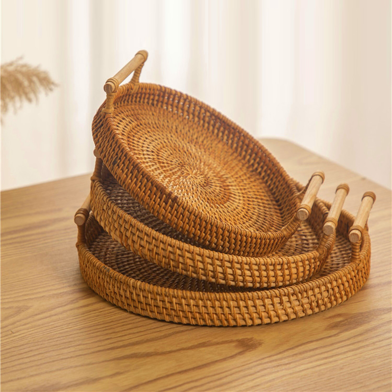 Rattan Tray Handle - Aufbewahrungskorb mit Rattan-Riemengriff, Brot, Snack, Obst,