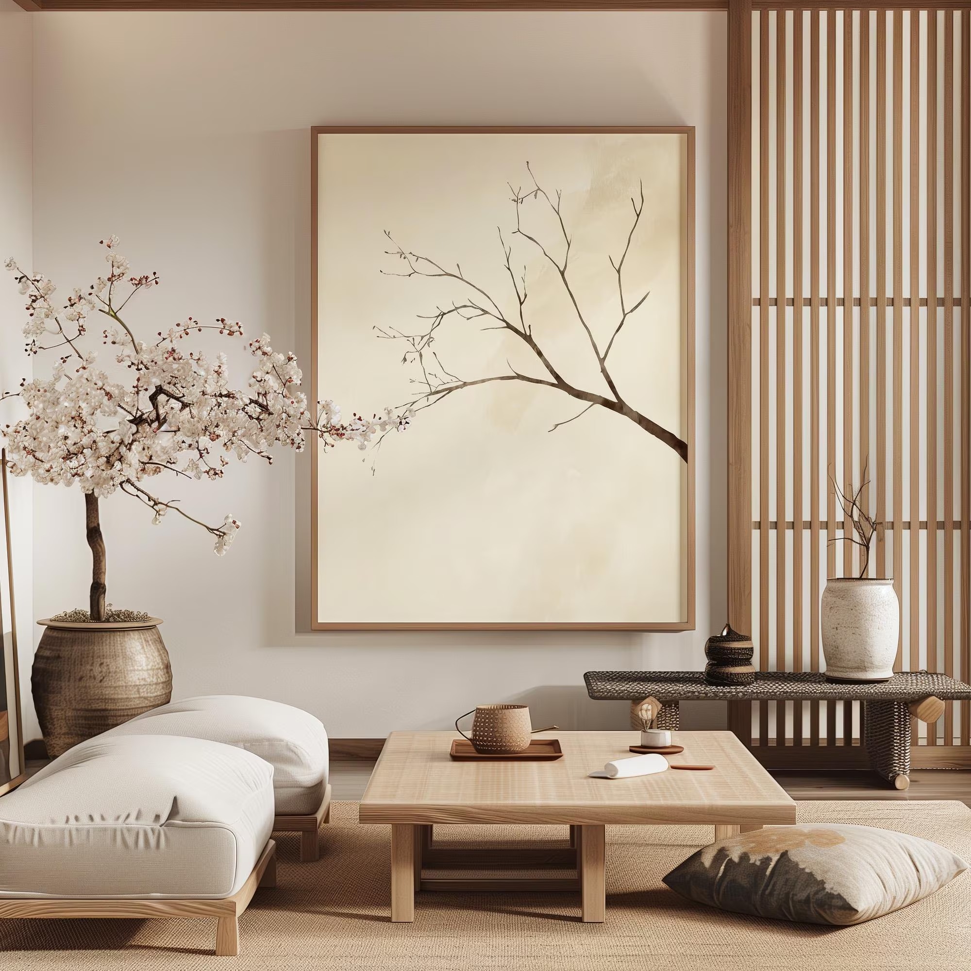 Interior Design Japanese - Innenwandkunst, Wabi-Sabi, Baumdesign im japanischen Stil,