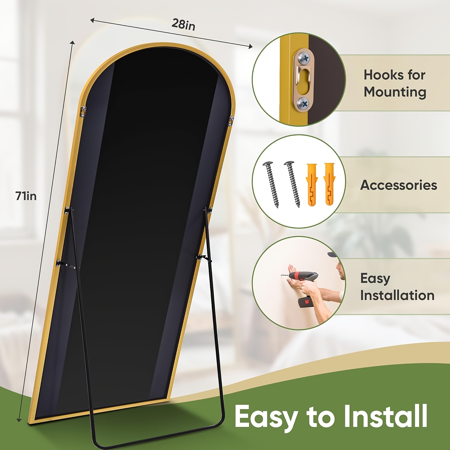 Homsion 68x26 Zoll Bogenförmig – Arch Mirror Leaning Bewertung und Preis