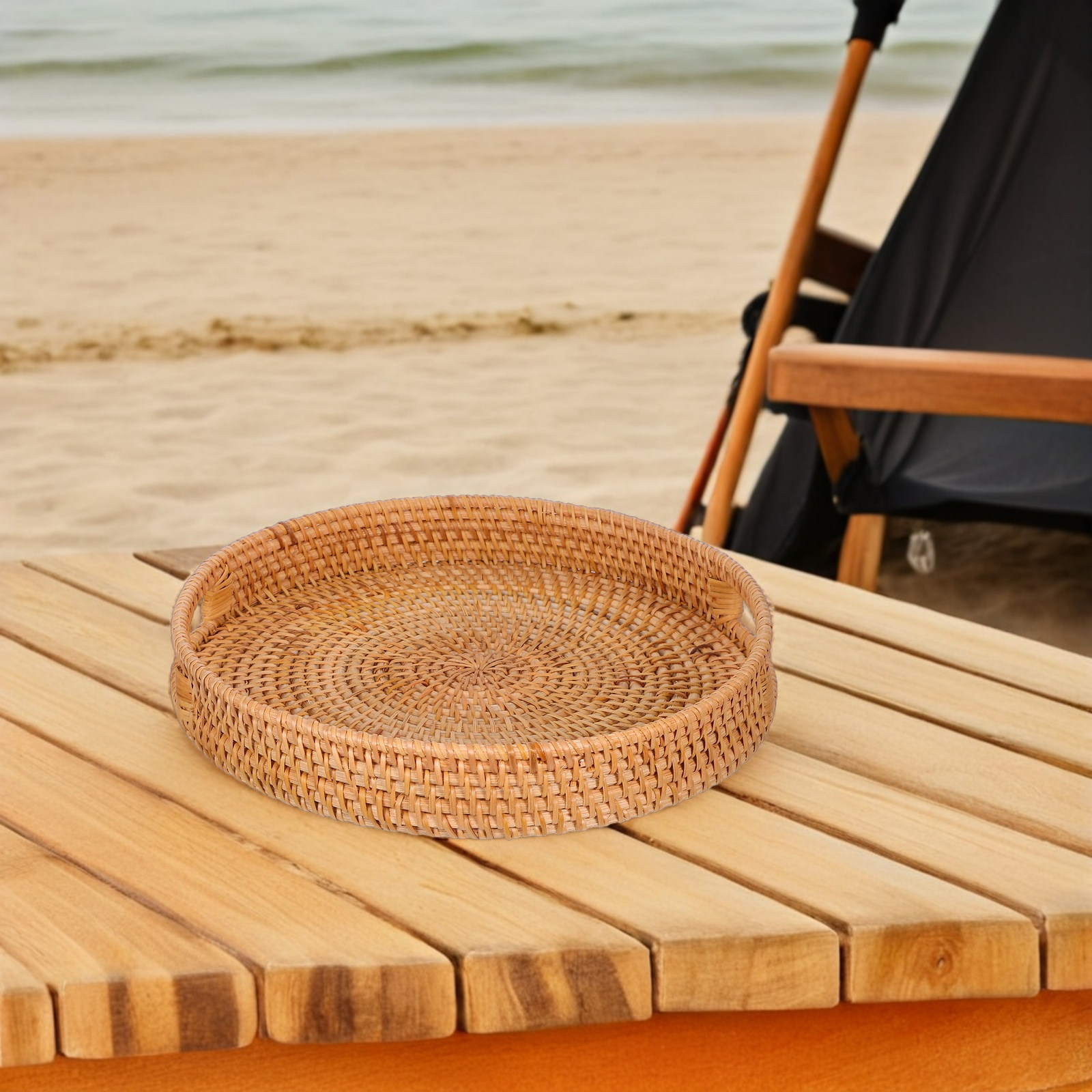 14-Zoll Runde Rattan-Servierpl – Rattan Tray Handle Bewertung und Preis